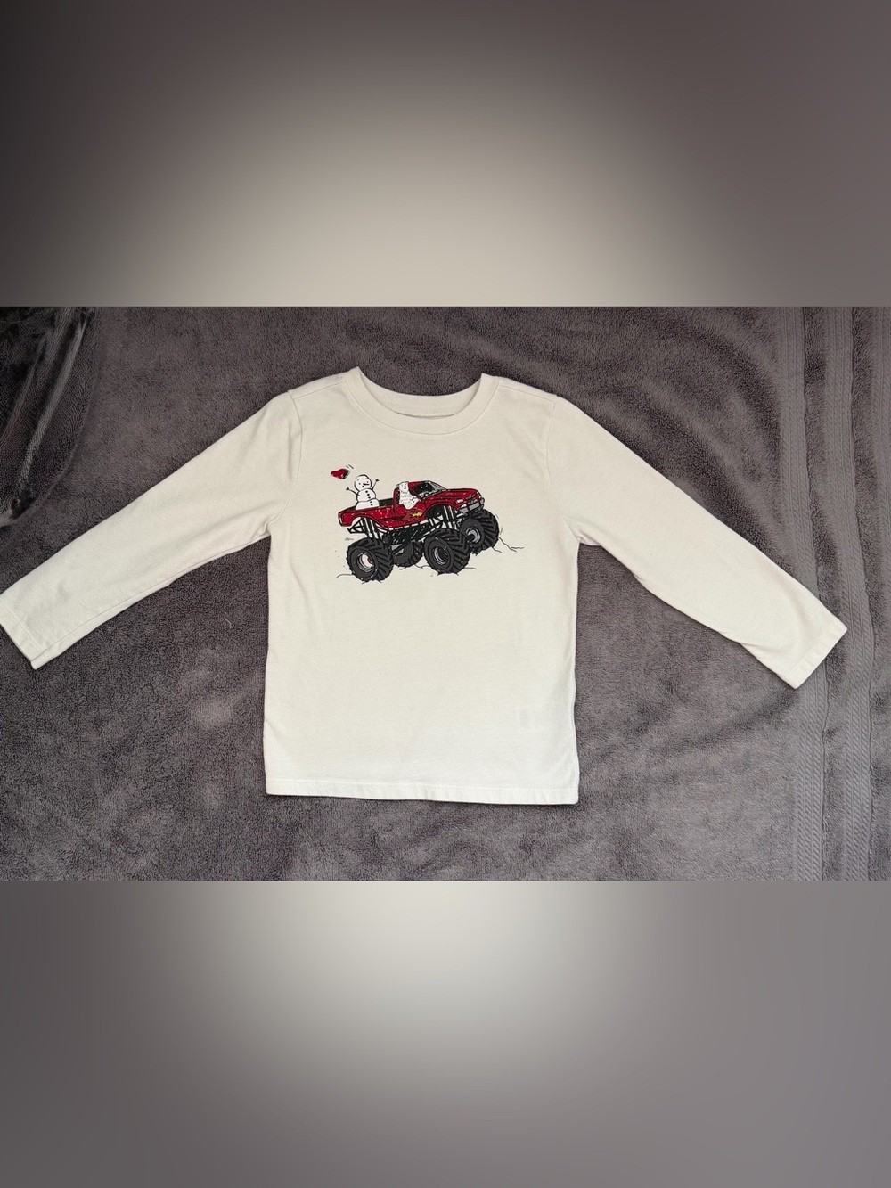 ❤️$3 with Bundle! Cream/White Long-Sleeve Tee with Red Monster Truck
